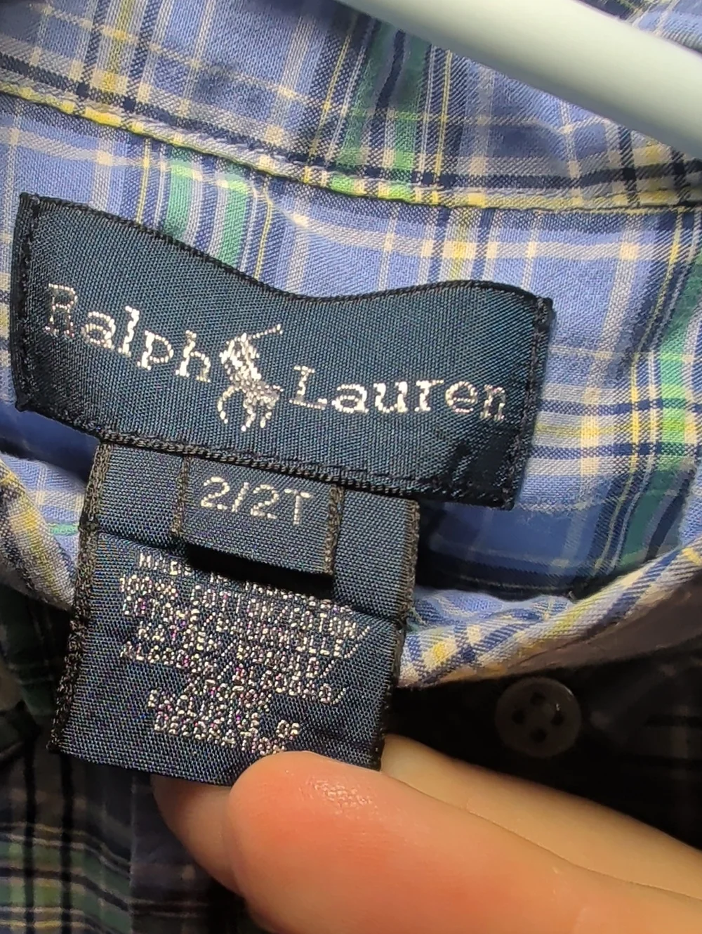 Ralph Lauren Blue + Green Plaid Button-Down Shirt Pony Logo Preppy Boys Size 2T